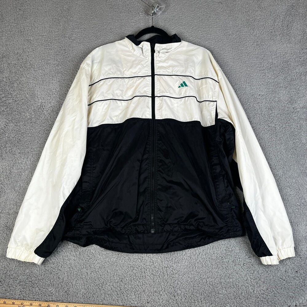 VINTAGE ADIDAS  Windbreaker Track Jacket Mens L  Black White Full Zip Collar Y2K